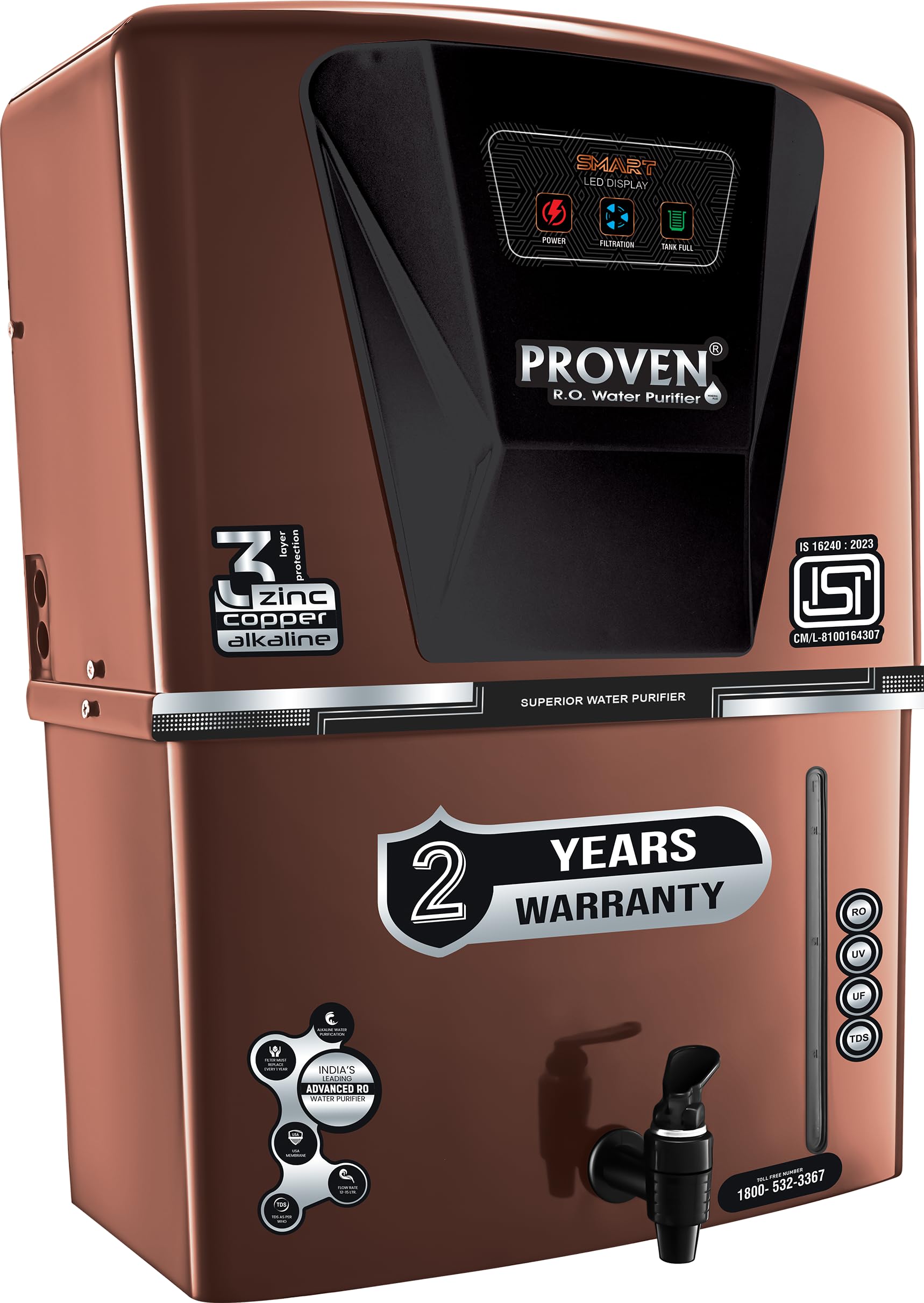 Proven Jupiter RO Water Purifier for Home, 12L | RO+UF+UV with Copper, Zinc & Alkaline, TDS Adjuster, ISI Certified, Borewell & Hard Water