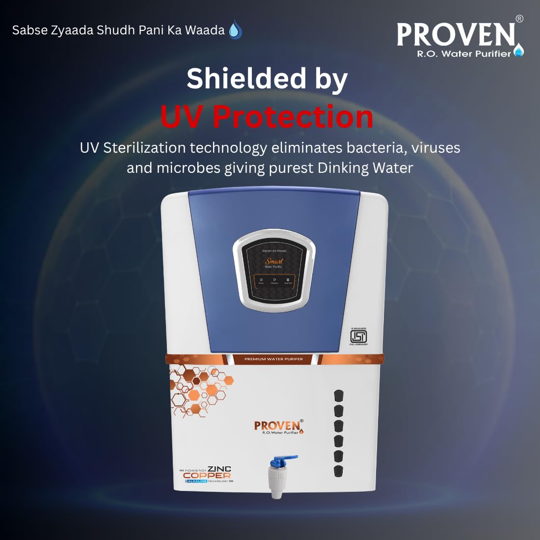 Proven Jupiter RO Water Purifier | No Service Needed for 2 Years | RO+UV+UF+TDS | Zinc, Copper, Alkaline | 12L Storage | For Borewell & Hard Water | ISI Certified | Free Pre-Filter