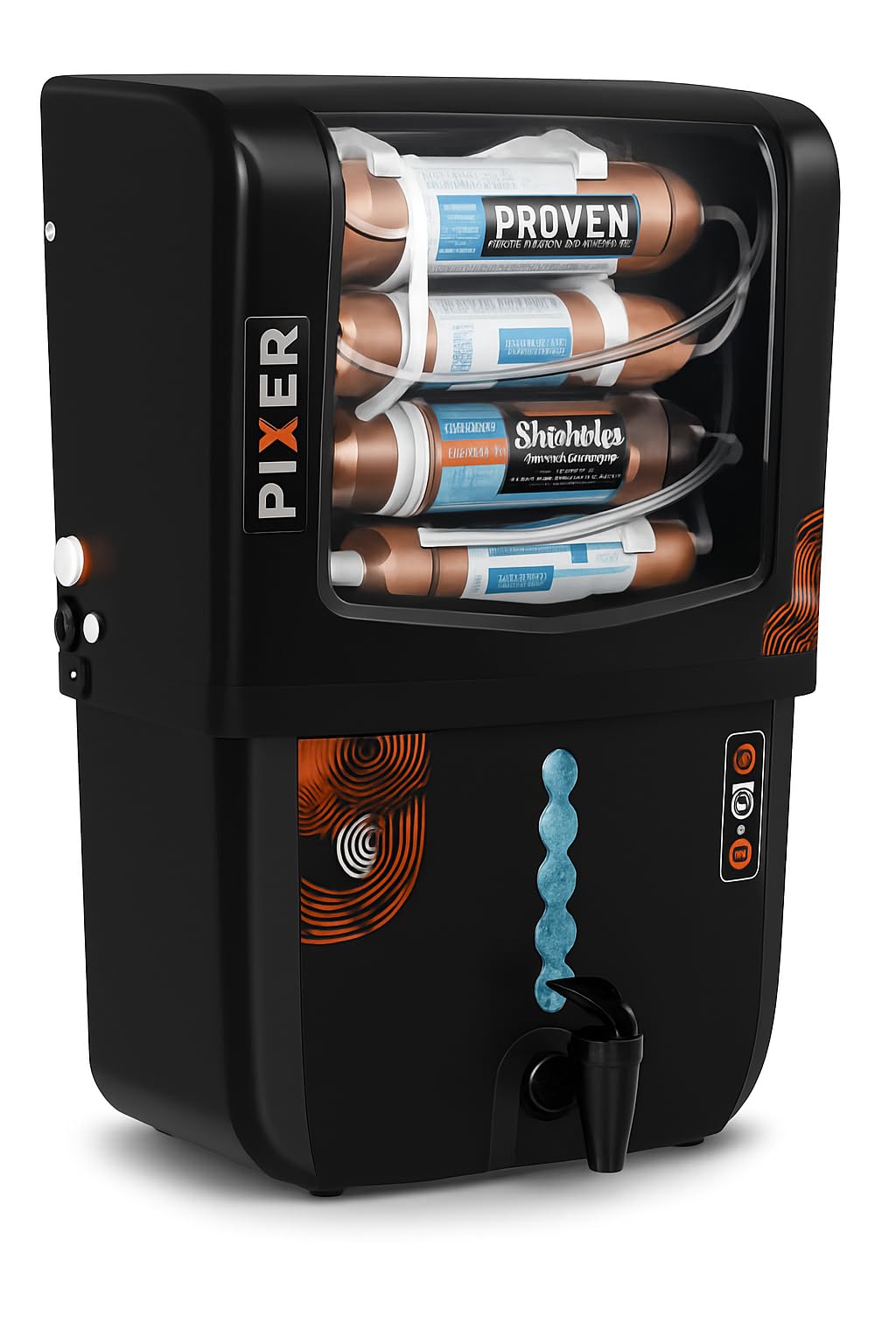 Proven Pixer RO + UV + UF Water Purifier for Home | Copper + TDS Controller | 10L | ISI Certified | for Borewell, Tanker & Municipal Water | 12-Stage Purification | 1-Year Warranty | Free Prefilter.