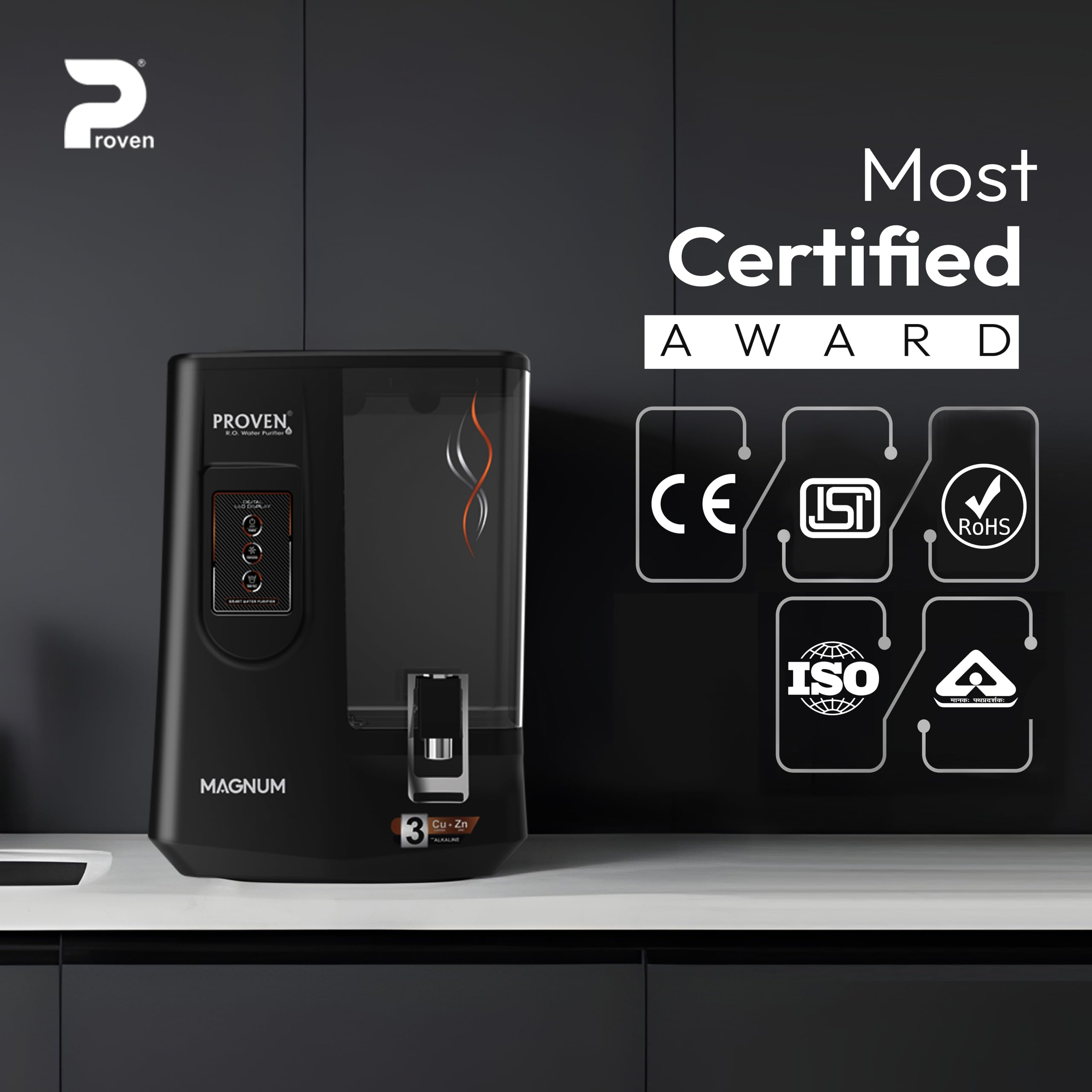 Proven Magnum RO Water Purifier for Home | RO+UV+UF+Copper+Zinc+Alkaline | TDS Adjuster | Borewell Water | LED Indicator | 8L Tank | ISI Certified | 1-Year Warranty | Wall Mount | Made in India