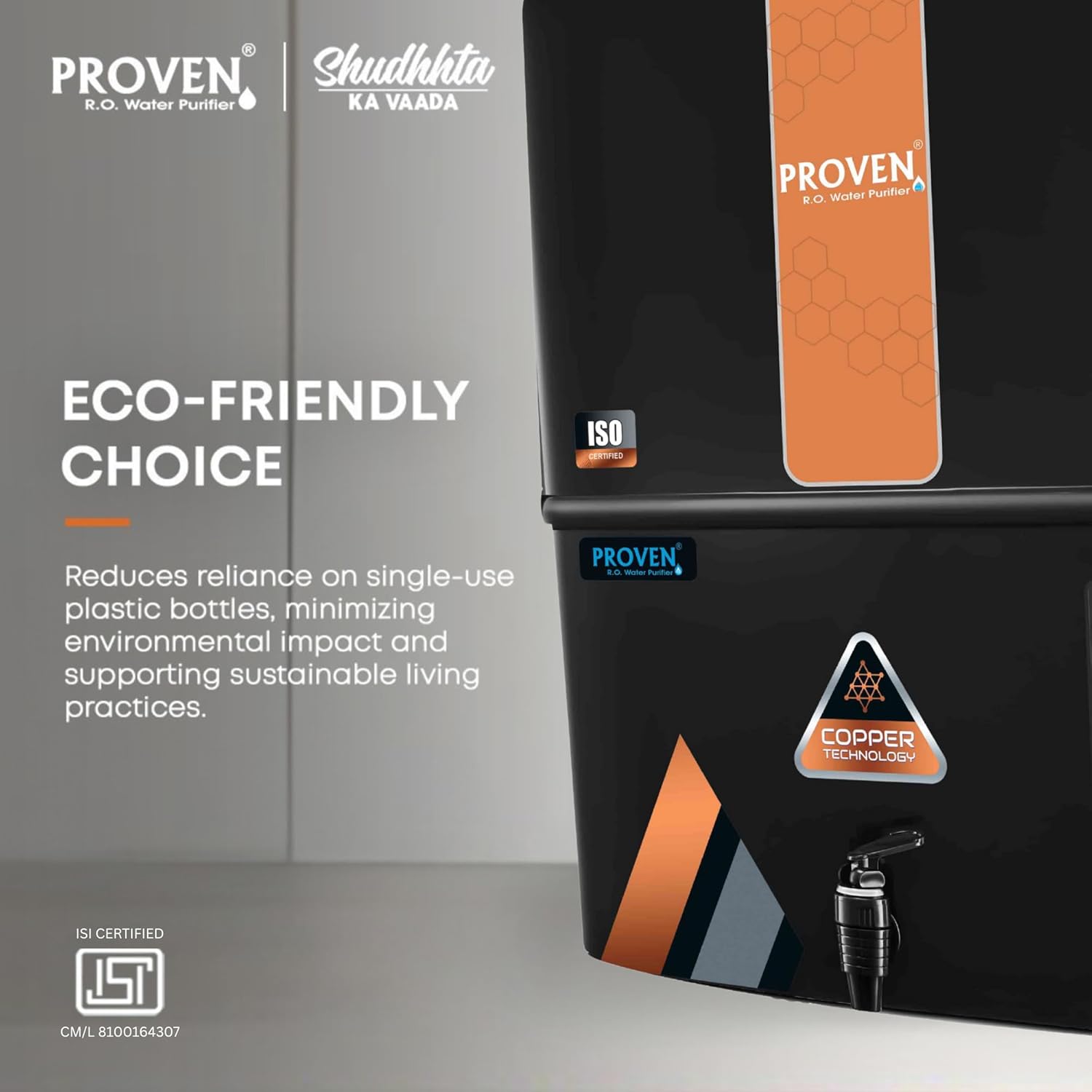 Proven Curvv RO+UV+UF Water Purifier for Home – 12L Storage | Copper Technology | TDS Adjuster | Ideal for Borewell & Hard water | ISI Certified | 1-Year Warranty | Free Prefilter (Black Copper)