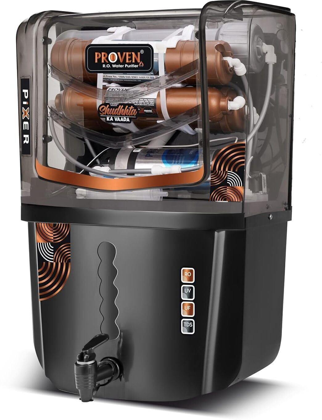 Proven Pixer RO Water Purifier –(RO + UV + UF) with 12L Storage Tank, Elegant Black Design | Saves upto 60% water | Made in India, ISI Certified | 12 Stage Purification | 1 Year Warranty