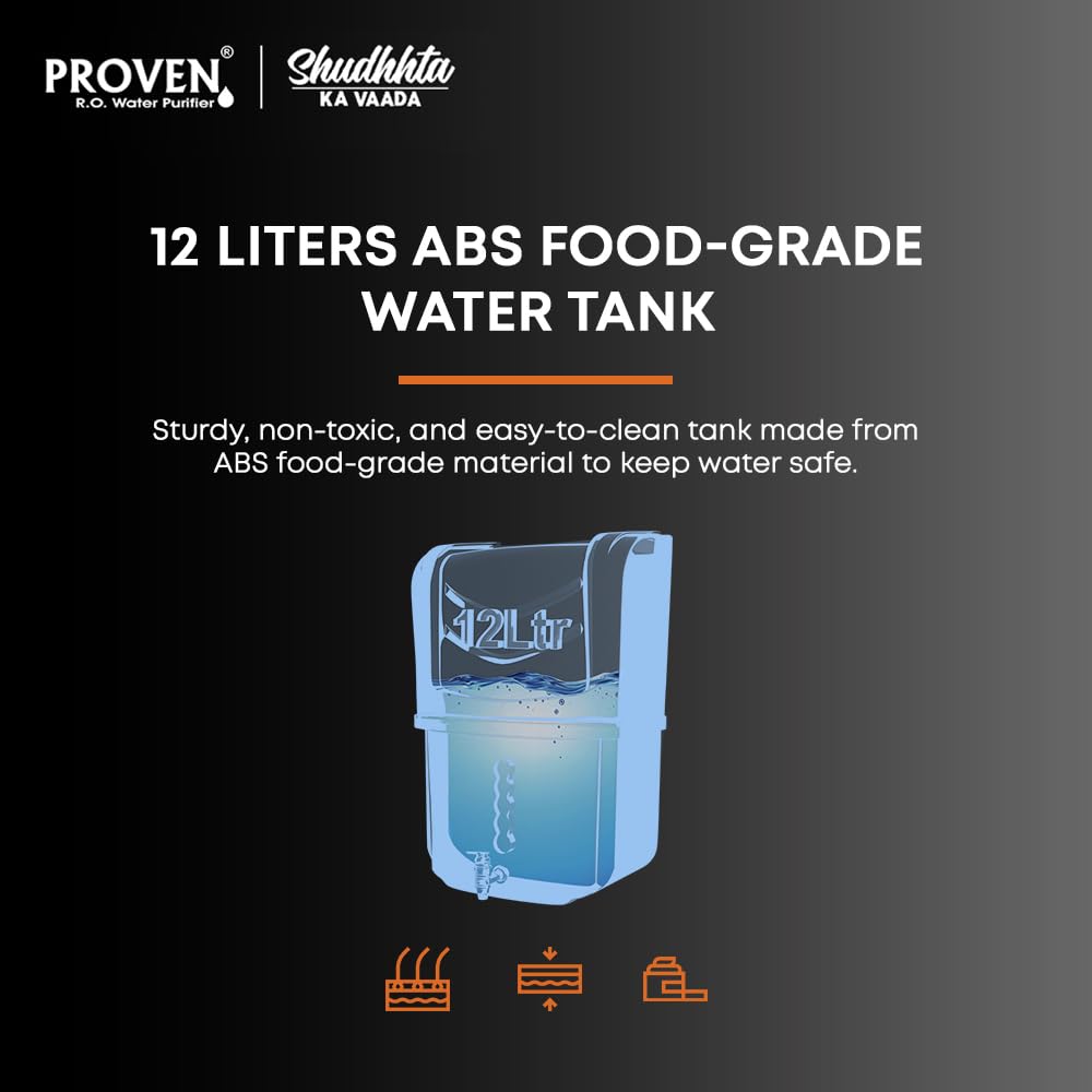 Proven Pixer Aqua RO+UV+UF+Copper Water Purifier | 12L Tank | TDS Controller | ISI Certified | Sleek Black Design | Made in India | 1-Year Warranty | Ideal for Home & Kitchen Use.