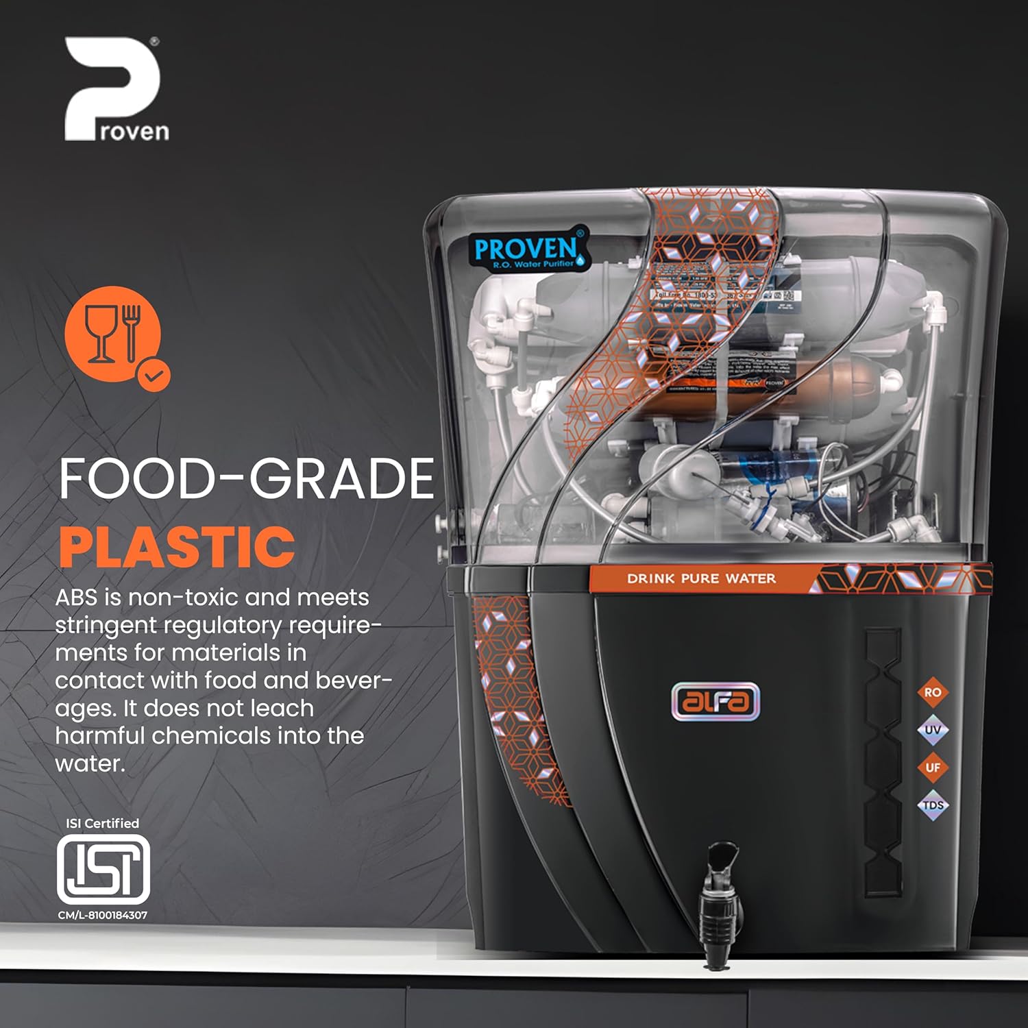 Proven Alfa 4 in 1 Zinc Copper Alkaline RO Water Purifier, 12L Tank, RO, UV, UF, TDS Adjuster | Suitable for all water sources | ISI Approved | Made In India | 12 Stage Purification | 1 Year Warranty