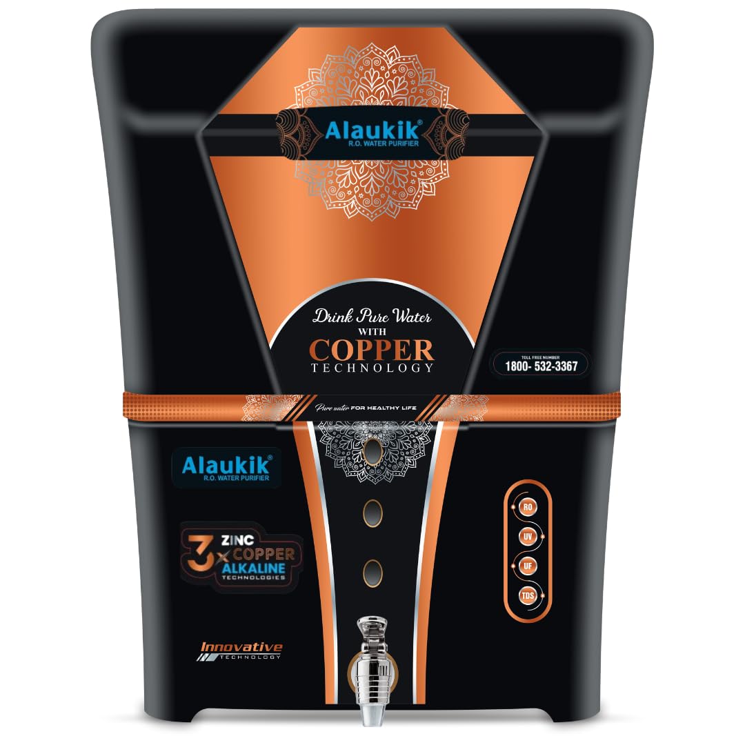 Alaukik Trump 4-in-1 RO Water Purifier | RO+UV+UF+TDS | Zinc, Copper, Alkaline | 12L Tank | 10-Stage Purification | For Borewell & Tap Water | ISI Certified | Free Pre-Filter | 1-Year Warranty
